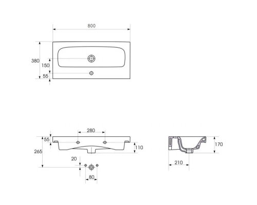 Раковина 80х38 см Aqwella Moduo Slim UM-MOD80SL/1