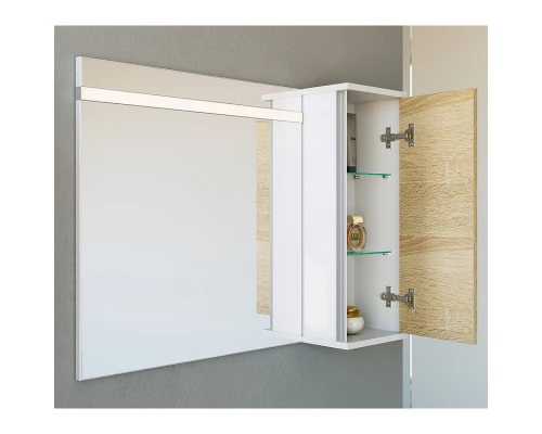 Зеркальный шкаф 90х65 см с подсветкой белый глянец/дуб сонома Aqwella 5 Stars Miami Mai.02.09