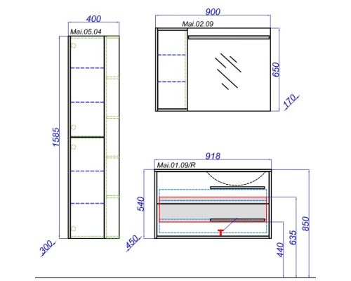 Зеркальный шкаф 90х65 см с подсветкой белый глянец/дуб сонома Aqwella 5 Stars Miami Mai.02.09