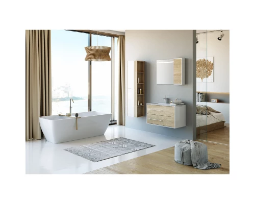 Зеркальный шкаф 90х65 см с подсветкой белый глянец/дуб сонома Aqwella 5 Stars Miami Mai.02.09