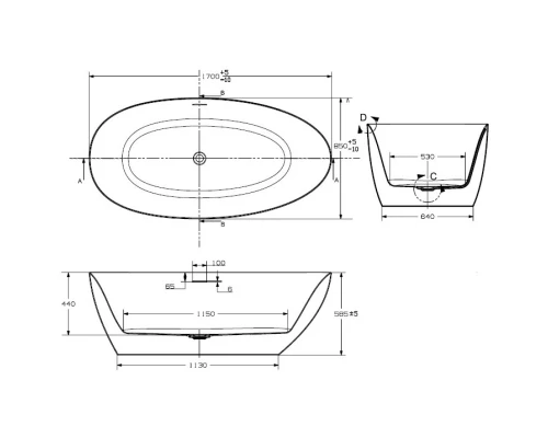 Акриловая ванна 170x85 см Art&Max Bologna AM-BOL-1785-850
