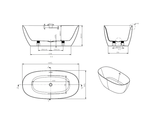 Акриловая ванна 160x80 см Art&Max Genova AM-GEN-1600-800