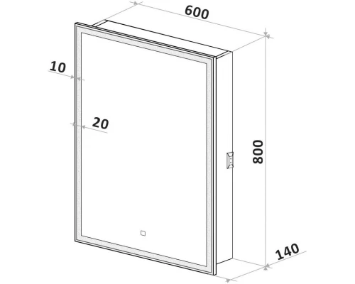 Зеркальный шкаф 60x80 см белый L Art&Max Techno AM-Tec-600-800-1D-L-DS-F