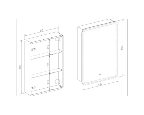 Зеркальный шкаф 55x80 см белый матовый R Art&Max Platino AM-Pla-550-800-1D-R-DS-F