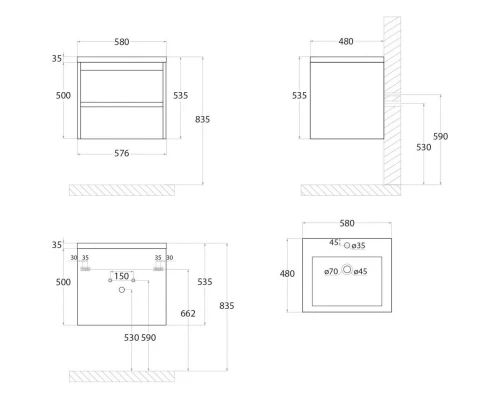 Тумба Bianco Lucido 57,6 см Art&Max Family FAMILY-580-2C-SO-BL