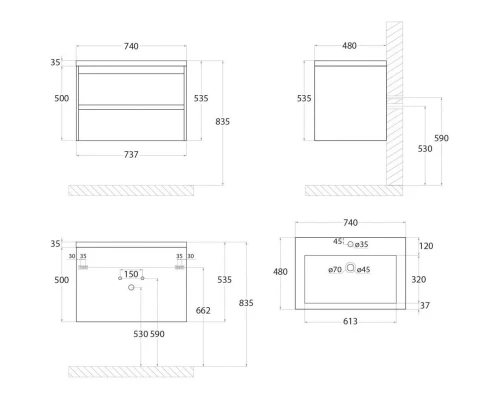Тумба Pino Bianco 73,7 см Art&Max Family FAMILY-750-2C-SO-PB