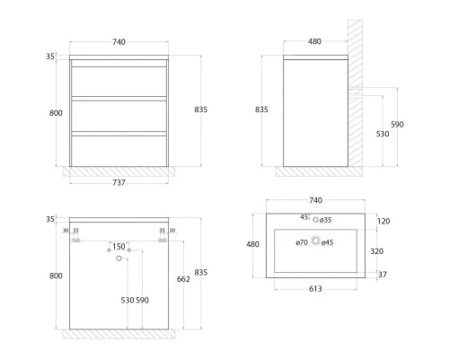 Тумба Bianco Lucido 73,7 см Art&Max Family FAMILY-750-3C-PIA-BL
