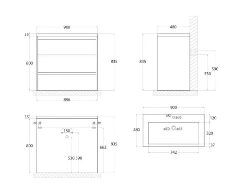 Тумба Bianco Lucido 89,6 см Art&Max Family FAMILY-900-3C-PIA-BL