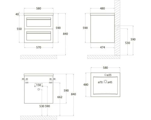 Тумба Cappuccino Matt 57 см Art&Max Platino AM-Platino-580-2C-SO-CM