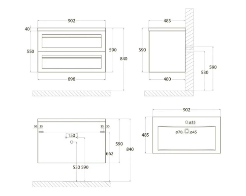 Тумба Grigio Matt 89,8 см Art&Max Platino AM-Platino-900-2C-SO-GM