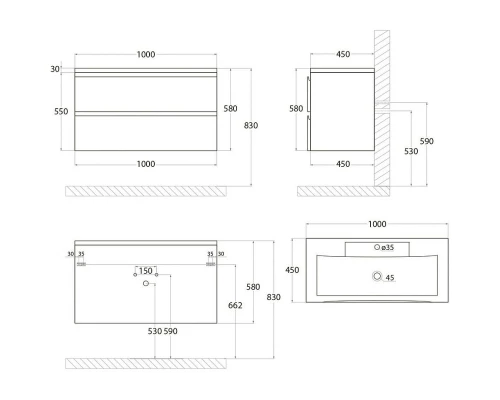 Тумба Grigio Matt 100 см Art&Max Bianchi AM-Bianchi-1000-2C-SO-GM