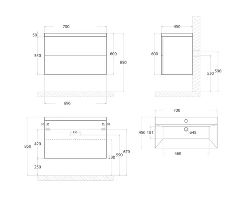 Тумба Pietra Chiaro 69,6 см Art&Max Verona Push AM-Verona-Push-700-2C-SO-St