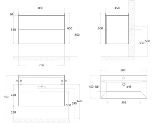 Тумба Gascon Pine Chiaro 79,6 см Art&Max Verona Push AM-Verona-Push-800-2C-SO-GP-TS