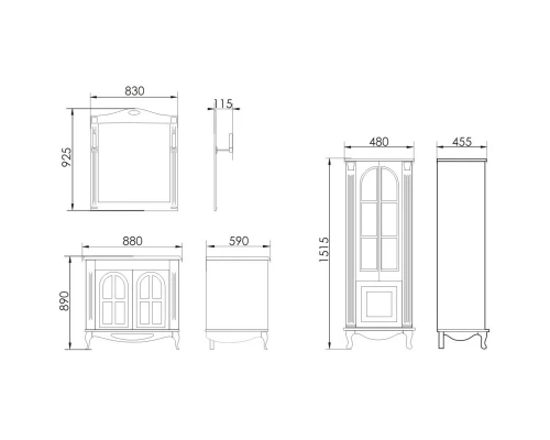 Зеркало 83x92,5 см слоновая кость серебряная патина Atoll Венеция