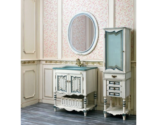 Зеркало 74x96 см слоновая кость состаренная синяя патина Atoll Флоренция