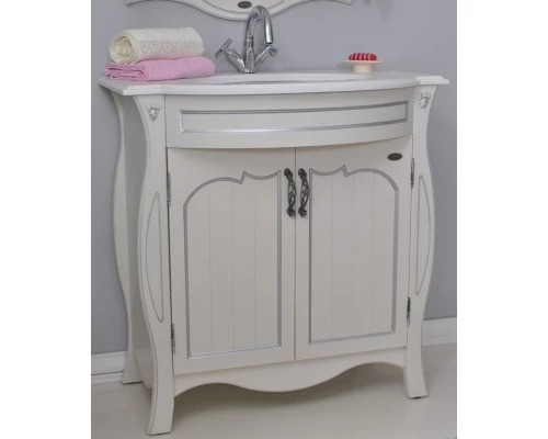 Тумба с раковиной слоновая кость серебряная патина 86 см Atoll Ривьера