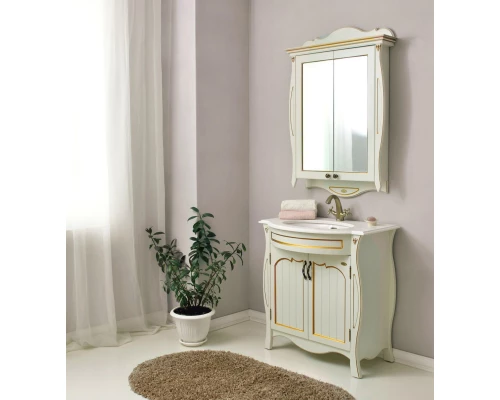 Зеркальный шкаф 78x115 см слоновая кость золотая патина Atoll Ривьера