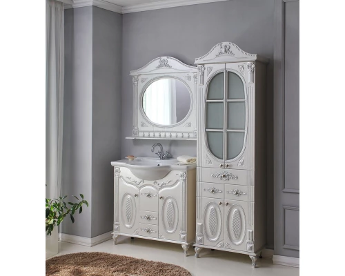 Зеркало 81,5x94,5 см белый жемчуг серебряная патина Atoll Наполеон