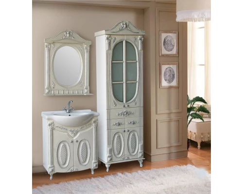 Зеркало 71,5x94,5 см белый жемчуг серебряная патина Atoll Наполеон