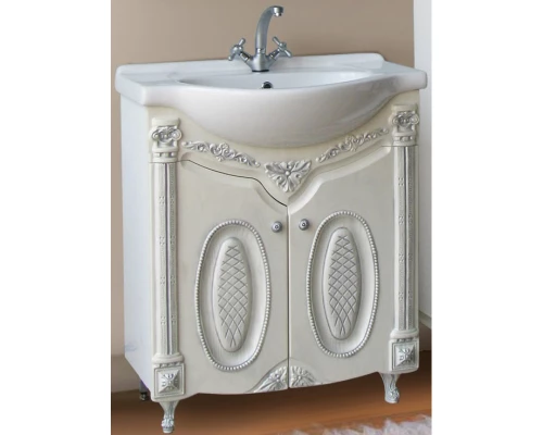 Тумба с раковиной белый жемчуг серебряная патина 66,5 см Atoll Наполеон