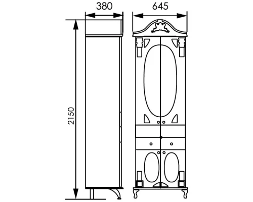 Пенал напольный белый жемчуг золотая патина Atoll Наполеон