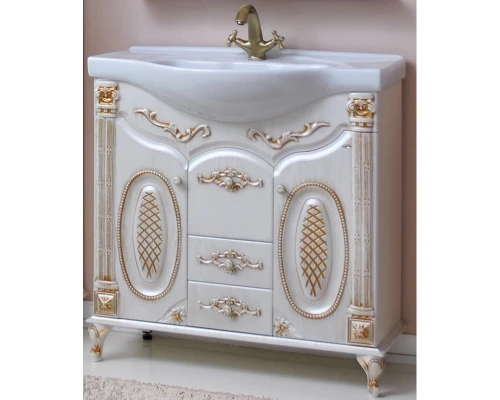 Тумба с раковиной белый жемчуг золотая патина 96 см Atoll Наполеон