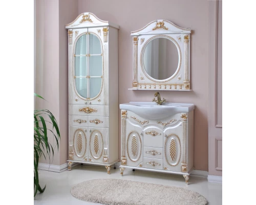 Зеркало 81,5x94,5 см белый жемчуг золотая патина Atoll Наполеон