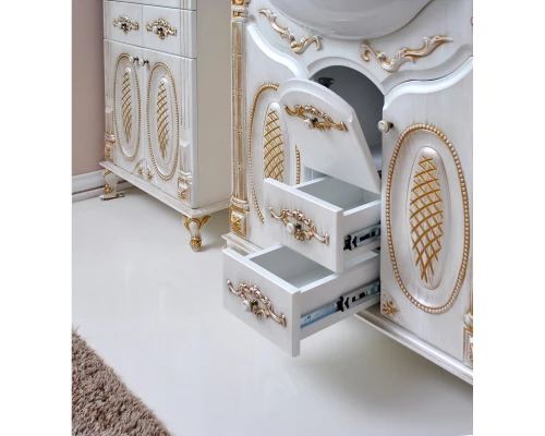 Тумба с раковиной белый жемчуг золотая патина 87,5 см Atoll Наполеон