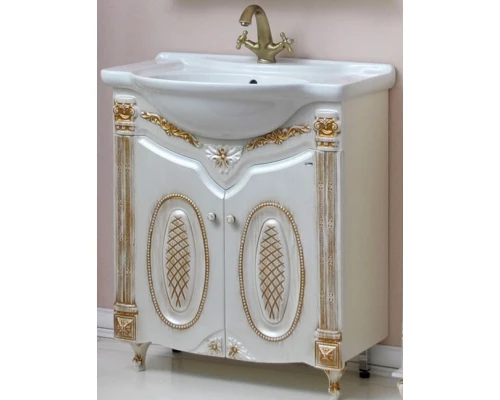 Тумба с раковиной белый жемчуг золотая патина 77,5 см Atoll Наполеон