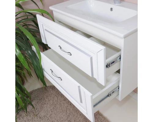 Тумба с раковиной белый матовый серебряная патина 78 см Atoll Валери