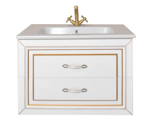 Тумба с раковиной белый матовый золотая патина 78 см Atoll Валери