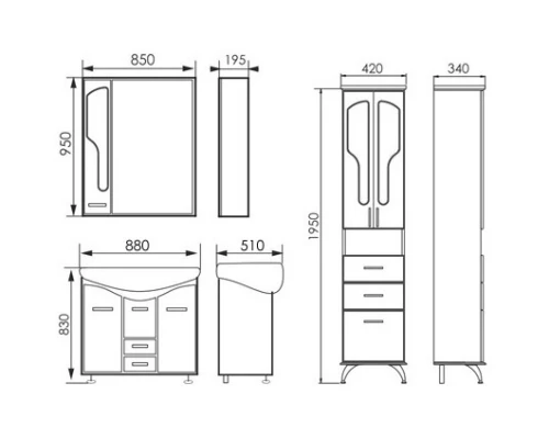 Зеркальный шкаф 85x95 см белое дерево медная патина Atoll Барселона