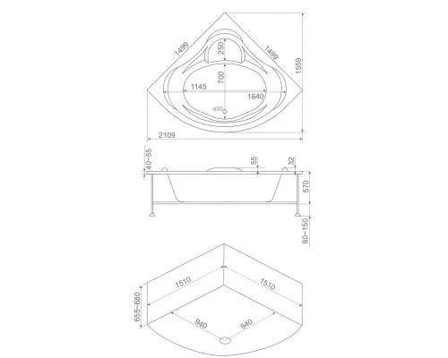 Акриловая ванна 149,9x149,9 см Bas Модена B00025