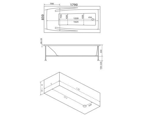 Акриловая ванна 179x85 см Bas Эвита B00043