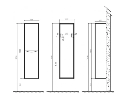 Пенал подвесной правый темно-серый глянец BelBagno Ancona-N ANCONA-N-1500-2A-SC-TL-R