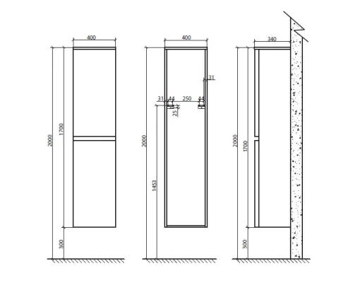 Пенал подвесной левый темно-серый глянец BelBagno Energia-N ENERGIA-N-1700-2A-SC-TL-L