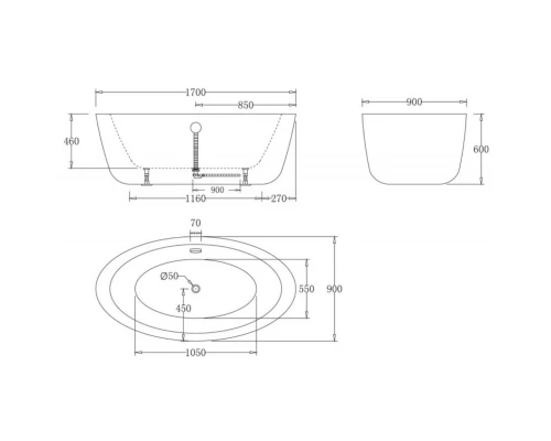 Акриловая ванна 170x90 см BelBagno BB67-1700