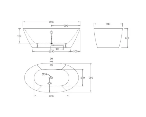 Акриловая ванна 180x90 см BelBagno BB68-1800