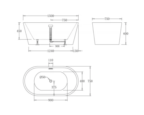 Акриловая ванна 150x75 см BelBagno BB71-1500