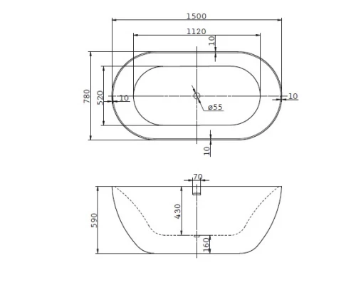 Акриловая ванна 150x78 см BelBagno BB27