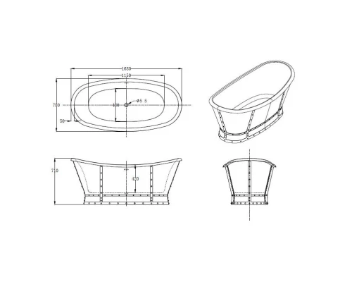 Акриловая ванна 168x78 см BelBagno BB33-CF36