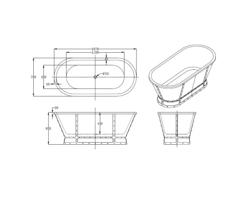 Акриловая ванна 167,6x78 см BelBagno BB35-CF36
