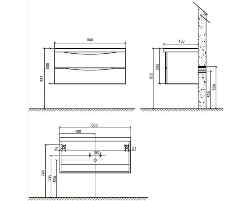 Тумба с раковиной белый глянец 80 см BelBagno Ancona-N ANCONA-N-800-2C-SO-BL + EA-800-LVB
