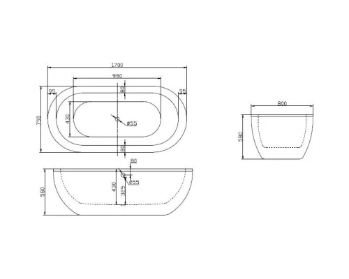 Акриловая ванна 170x79 см BelBagno BB13-1700