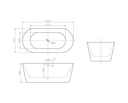 Акриловая ванна 158,5x74,5 см BelBagno BB306-1585