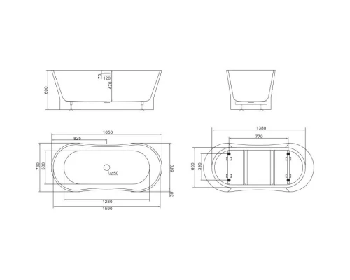 Акриловая ванна 165x73 см BelBagno BB406-1650-730