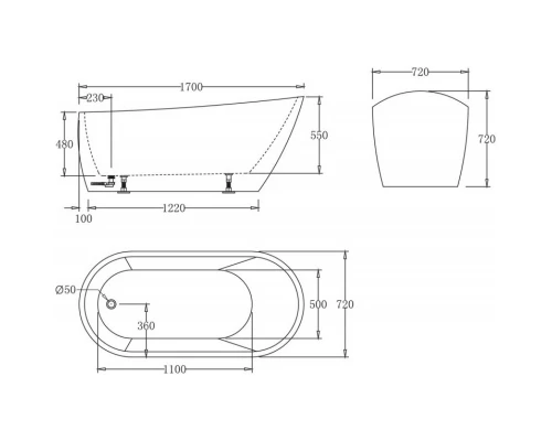 Акриловая ванна 170x72 см BelBagno BB62-1700-W0