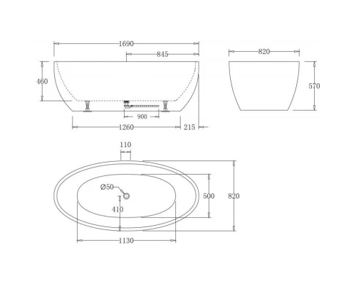 Акриловая ванна 169x82 см BelBagno BB69-1700-W0