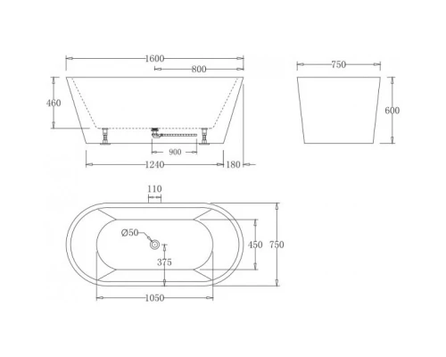 Акриловая ванна 160x75 см BelBagno BB71-1600-W0