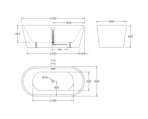 Акриловая ванна 170x80 см BelBagno BB71-1700-NERO